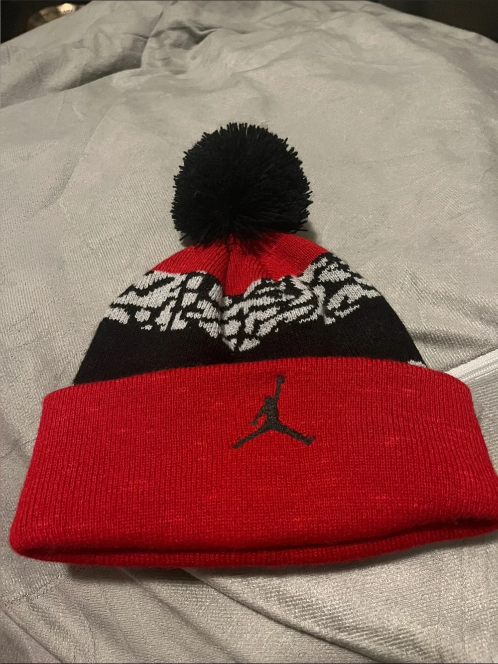 Jordan Red, Black & White Pom Knit Beanie for Kids